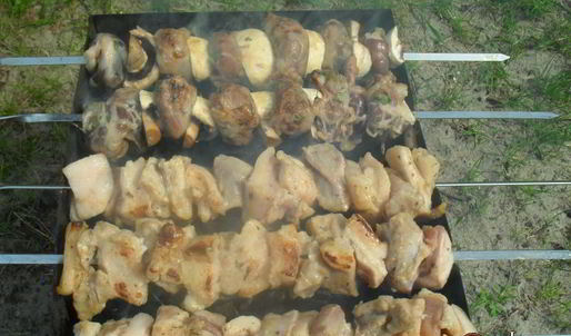 шашлык из печени индейки с шампиньонами