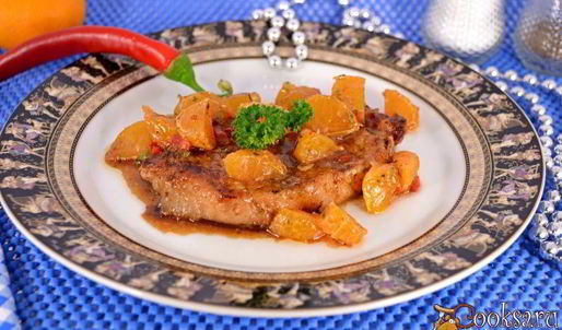 острые свиные стейки с мандариново-медовым соусом
