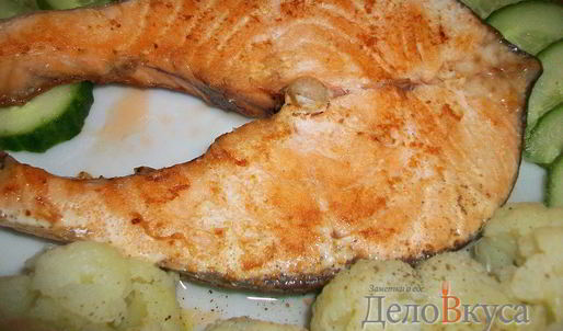 жареный стейк из семги без масла