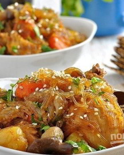 Рецепт стеклянной лапши с курицей и овощами