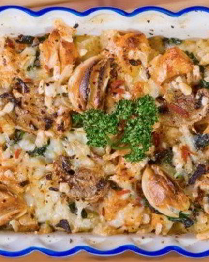 Рецепт запеченых ньокков с копченым окороком и цукини под сырным соусом