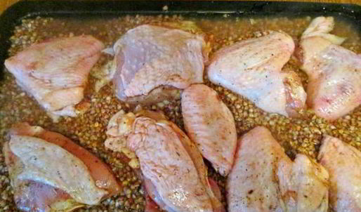 гречка с курицей под сметанно-грибным соусом