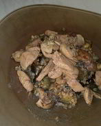 Острая гречневая каша с баклажаном, имбирем и чесноком, печень кролика с кориадром