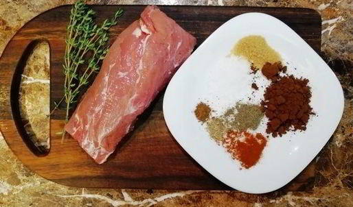 свиная вырезка в кофейной панировке с пастой