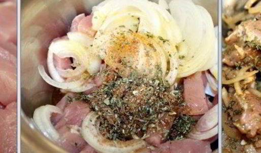 картофельный салат с мясом гирос и дзадзики