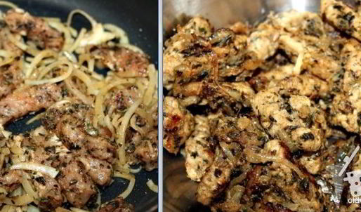 картофельный салат с мясом гирос и дзадзики