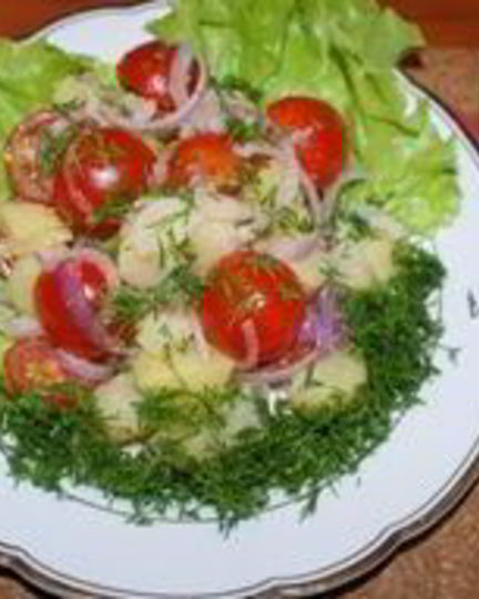Рецепт салата из картофеля с помидорами по-деревенски