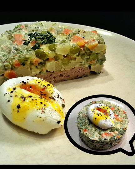 Рецепт оливье на мясной подушке