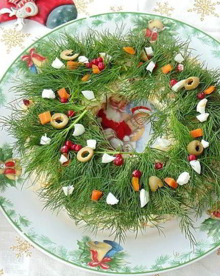 Рецепт оливье с тунцом рождественский венок