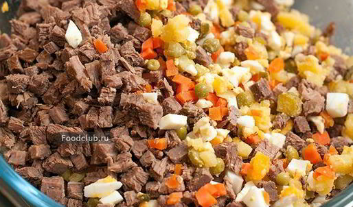 салат оливье с говядиной