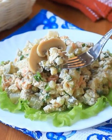 Рецепт салата оливье с грибами постный