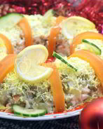 Салат с курицей Праздничное оливье