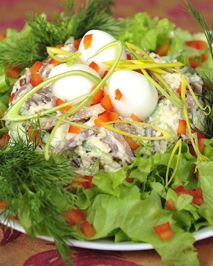 Рецепт салата перепелиное гнездо