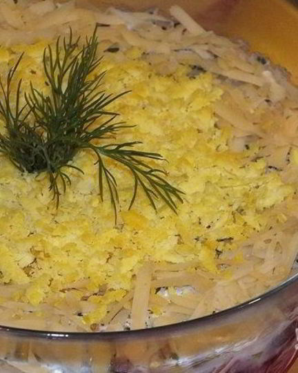 Рецепт салата сельдь под сырной шубой