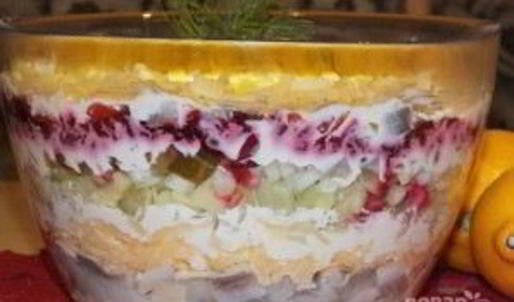 салат сельдь под сырной шубой