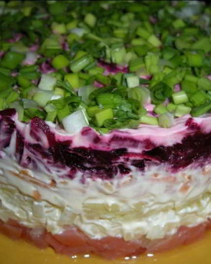 Рецепт селедки под шубой с лососем