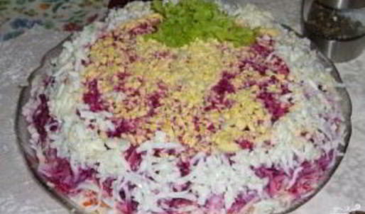 селедка под шубой с жареным луком