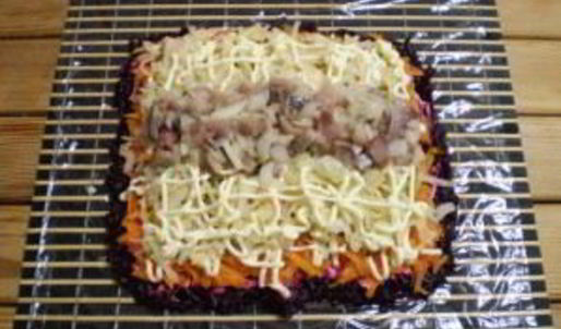 селедка под шубой в виде рулета