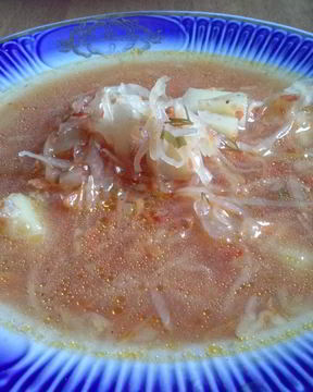 Борщ с кислой капустой на перепелах