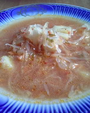 Борщ с кислой капустой на перепелах