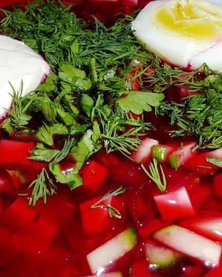 Рецепт холодного борща из свеклы с колбасой