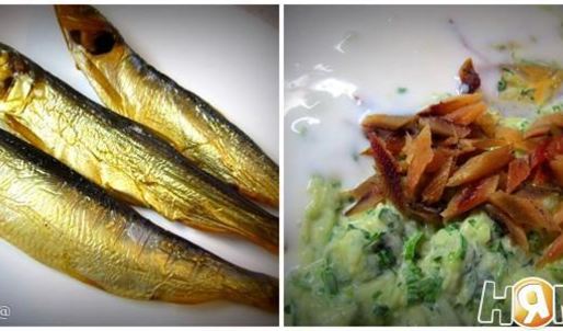 холодный суп с огурцом и копченой рыбой