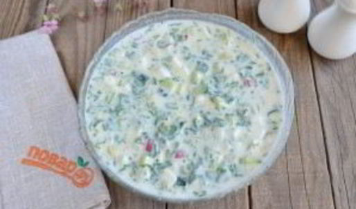 окрошка на кефире с крапивой и мятой