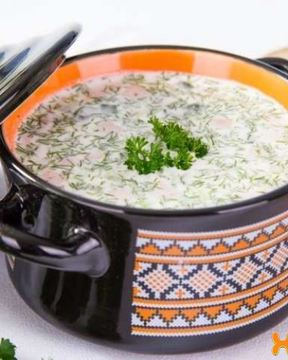 Окрошка на сыворотке с колбасой