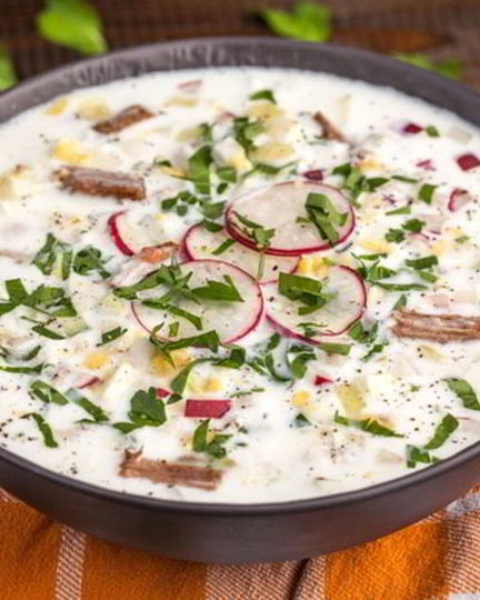 Рецепт окрошки с говядиной и таном