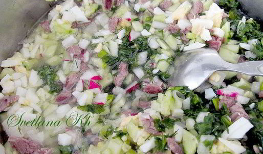 окрошка с копченой курицей