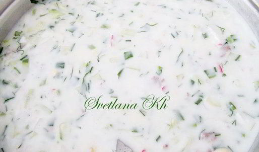 окрошка с копченой курицей