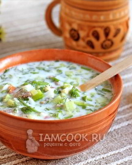 Рецепт окрошки с мясом на кефире