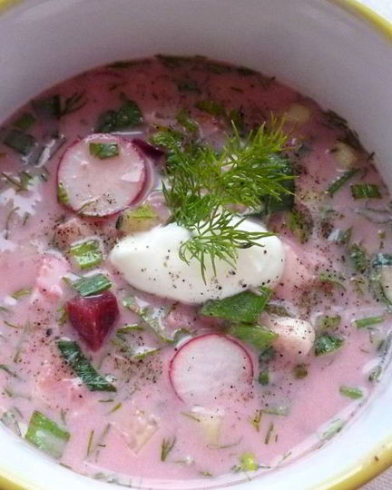 Рецепт окрошки со свеклой и курицей
