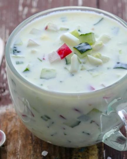 Рецепт вегетарианской окрошки на кефире