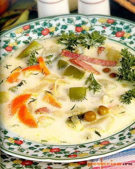 Рецепт овощного супа с ветчиной и сыром