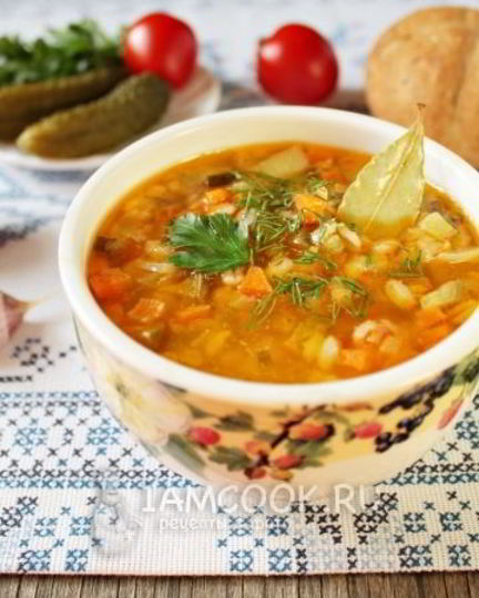 Рецепт постного рассольника с перловкой