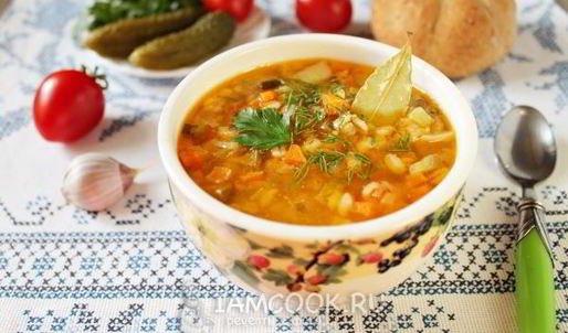 постный рассольник с перловкой