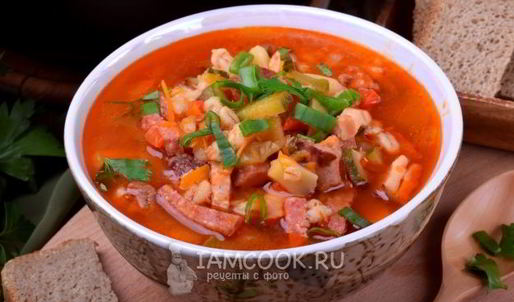 рассольник с копченостями