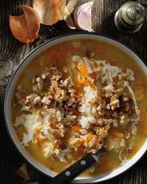 Рассольник с мясом и рисом