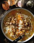 Рассольник с мясом и рисом