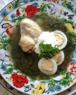 Щи зеленые с крапивой на курином бульоне