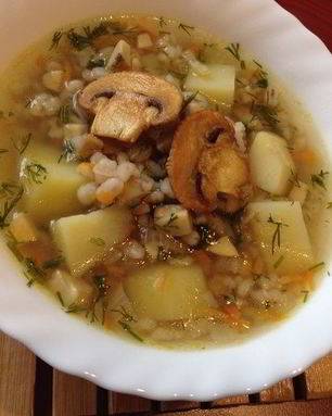 Суп грибной с перловкой