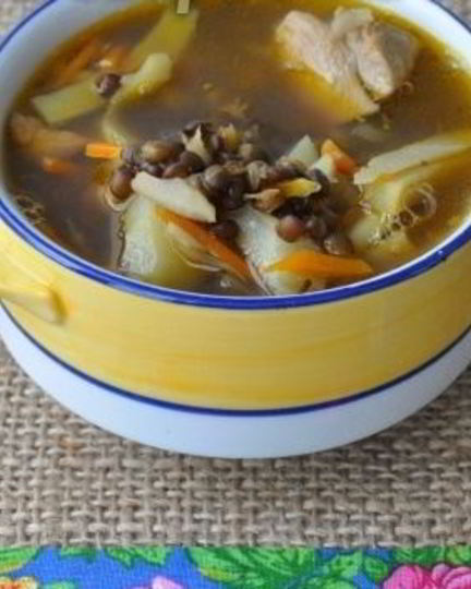 Рецепт супа из черной чечевицы с индейкой