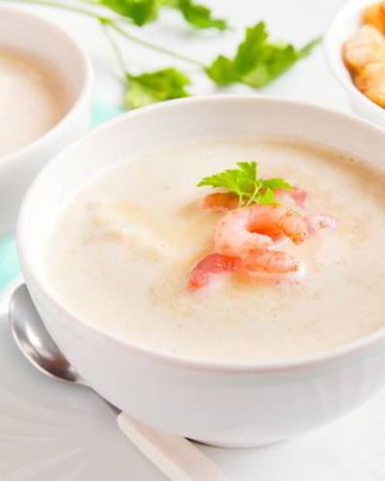 Рецепт нежного картофеля суп-пюре с креветками