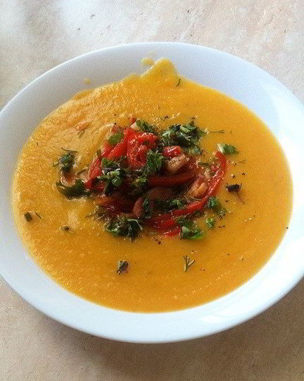 Рецепт тыквенный суп-пюре с окороком и перцем