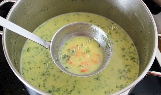 сырный суп пюре с креветками