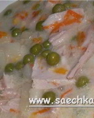 Сырный суп с горошком и кукурузой