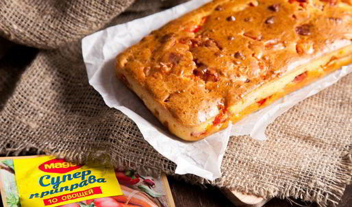 кекс с грудинкой и овощами