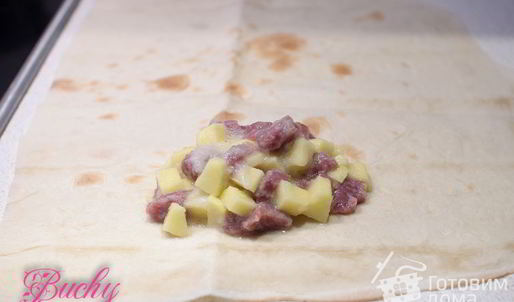 конвертики из лаваша с мясом и картофелем