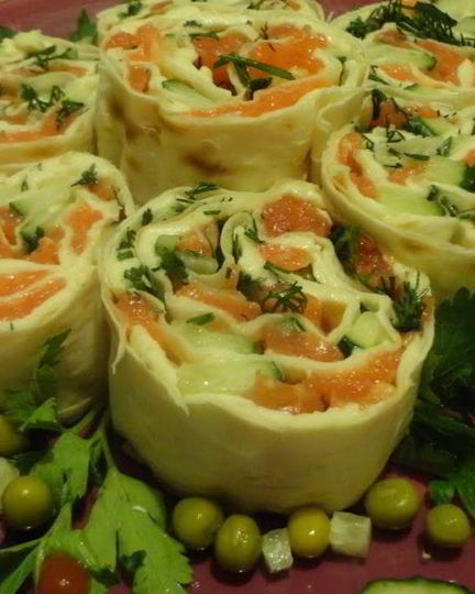 Рецепт лаваша с красной рыбой и плавленым сыром